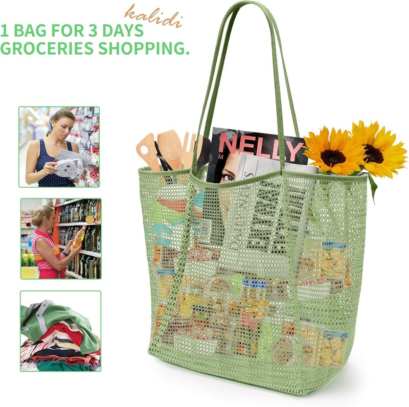 KALIDI BeachNylon Mesh Tote Bag, Casual Tote Bag Hobo Women Foldable MAX 23L Shoulder Bag For Beach Picnic Vacation - Image 5